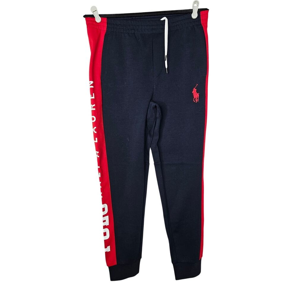 Polo Ralph Lauren S Double-Knit Track Pants Black Red Jogger Lounge Athletic